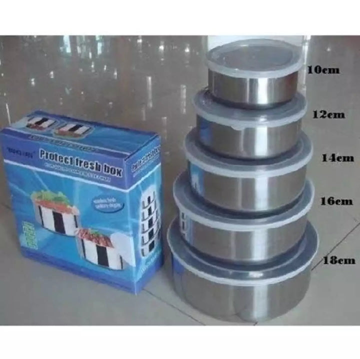 5pc Set Stainless Steel Bowl With Lid Kitchen Refrigerator Food Storage Mixing Bowls Sealed