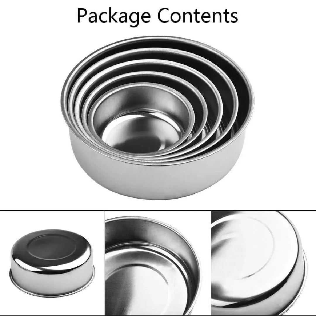 5pc Set Stainless Steel Bowl With Lid Kitchen Refrigerator Food Storage Mixing Bowls Sealed