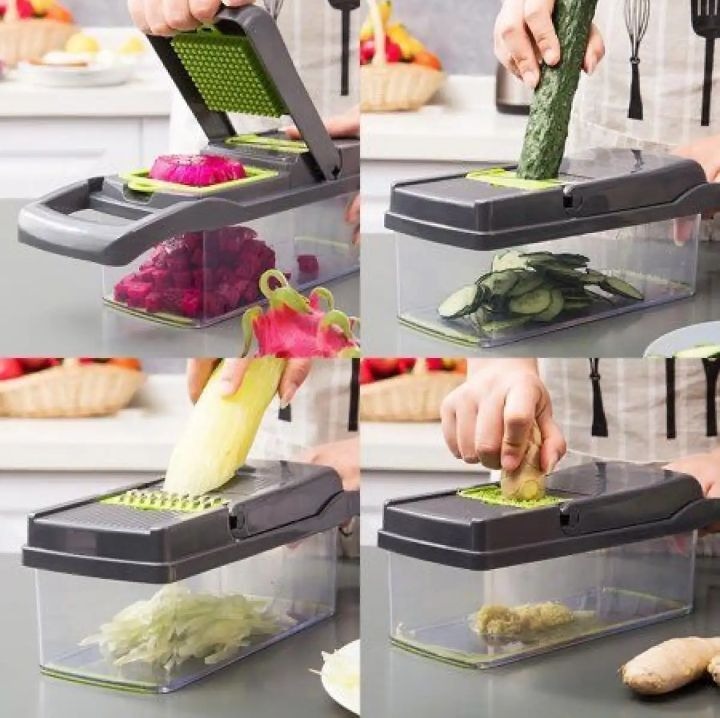 Vegetable Chopper 16 Pcs Set – Manual Onion Chopper, Food Slicer, Dicer, Grater & Potato Cutter With Handle – Multi-Function Kitchen Tool