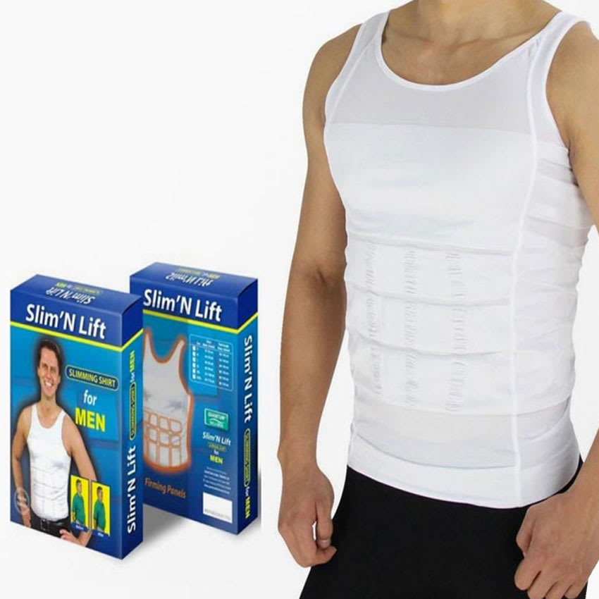 Slim N Fit Body Shaper Vest Compression Shirt Slimming Underwear Tummy Control Fitness Apparel For Men - L, Black