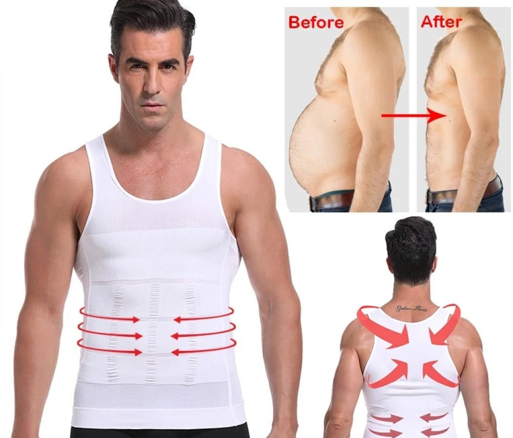 Slim N Fit Body Shaper Vest Compression Shirt Slimming Underwear Tummy Control Fitness Apparel For Men - L, Black