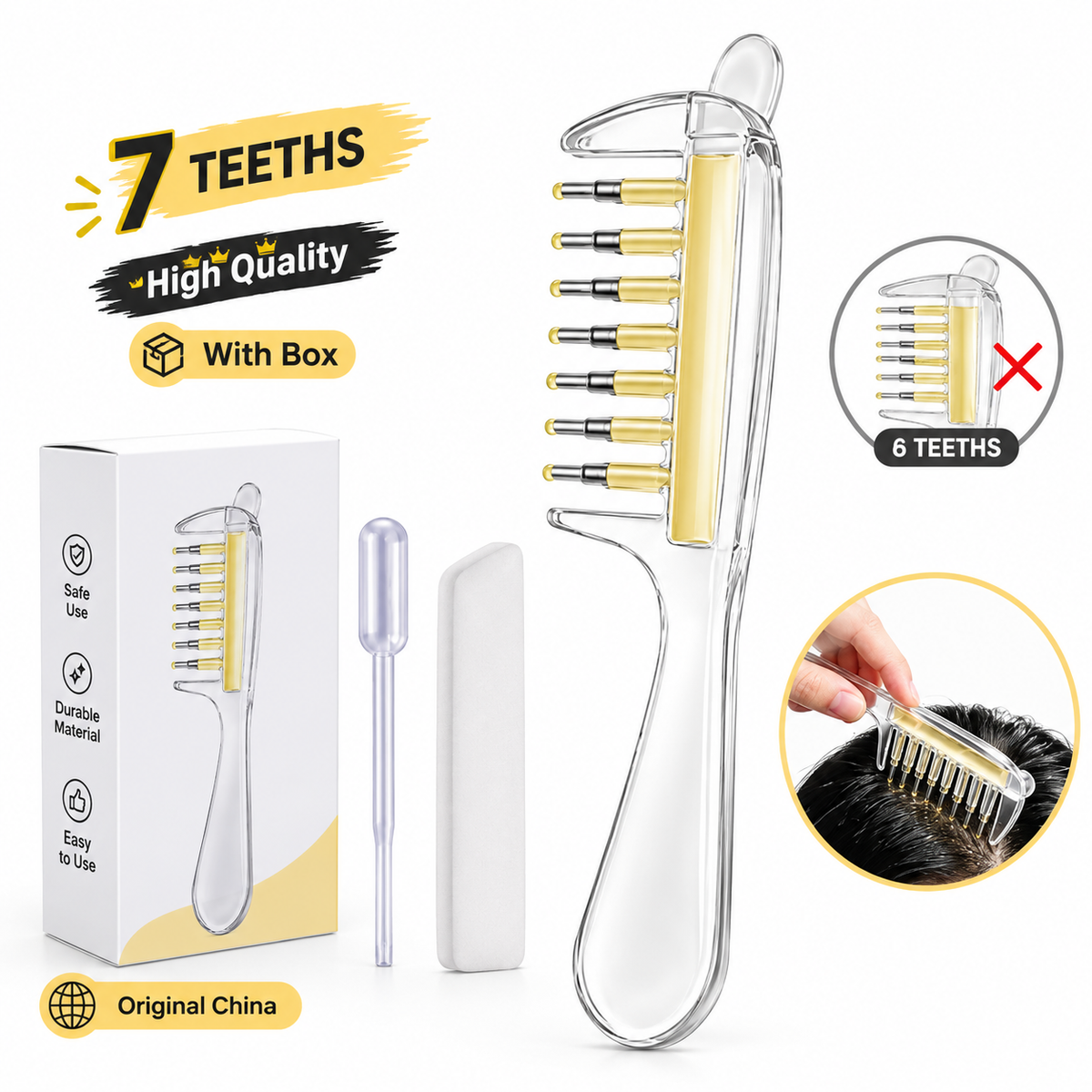 7 Teeths Scalp Massage & Relaxing Comb With Rolling Balls – Gentle Head Massager Comb For Scalp Massage, Hair Care & Relaxation | Hair Oil Comb | Oil Applicator
