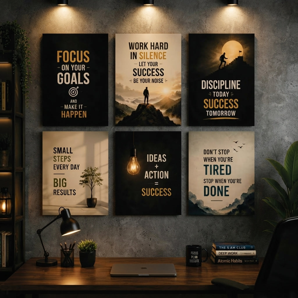 et Of 6 Motivational Wall Art Frames (MDF) Inspirational Home And Office Decor