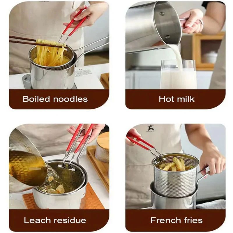 Stainless Steel Deep Fryer Pot With Strainer Basket Kitchen Cookware
