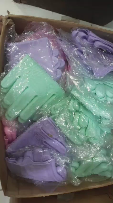 Silicone Washing Full Finger Gloves - For Home (Random Colors)